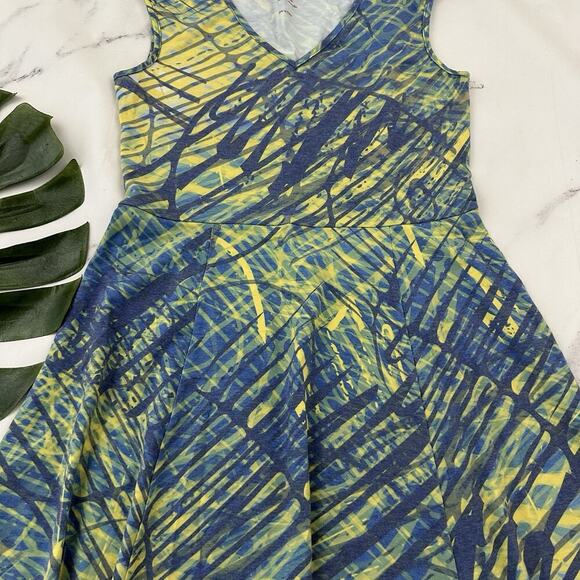 Krimson Klover Ripple Effect Dress Size M New Yellow Blue Fit Flare Geometric - Picture 3 of 10